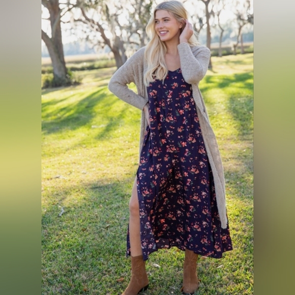 NATURAL LIFE Floral Maxi Dress - Navy and Orange - Picture 2 of 7
